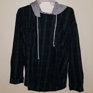Womens button up hooded flannel shirt